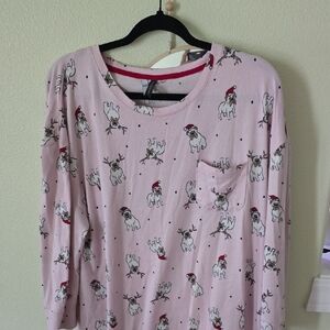 Pink Reindeer Print Women's Pajama Top